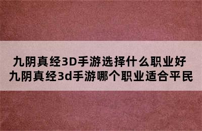 九阴真经3D手游选择什么职业好 九阴真经3d手游哪个职业适合平民